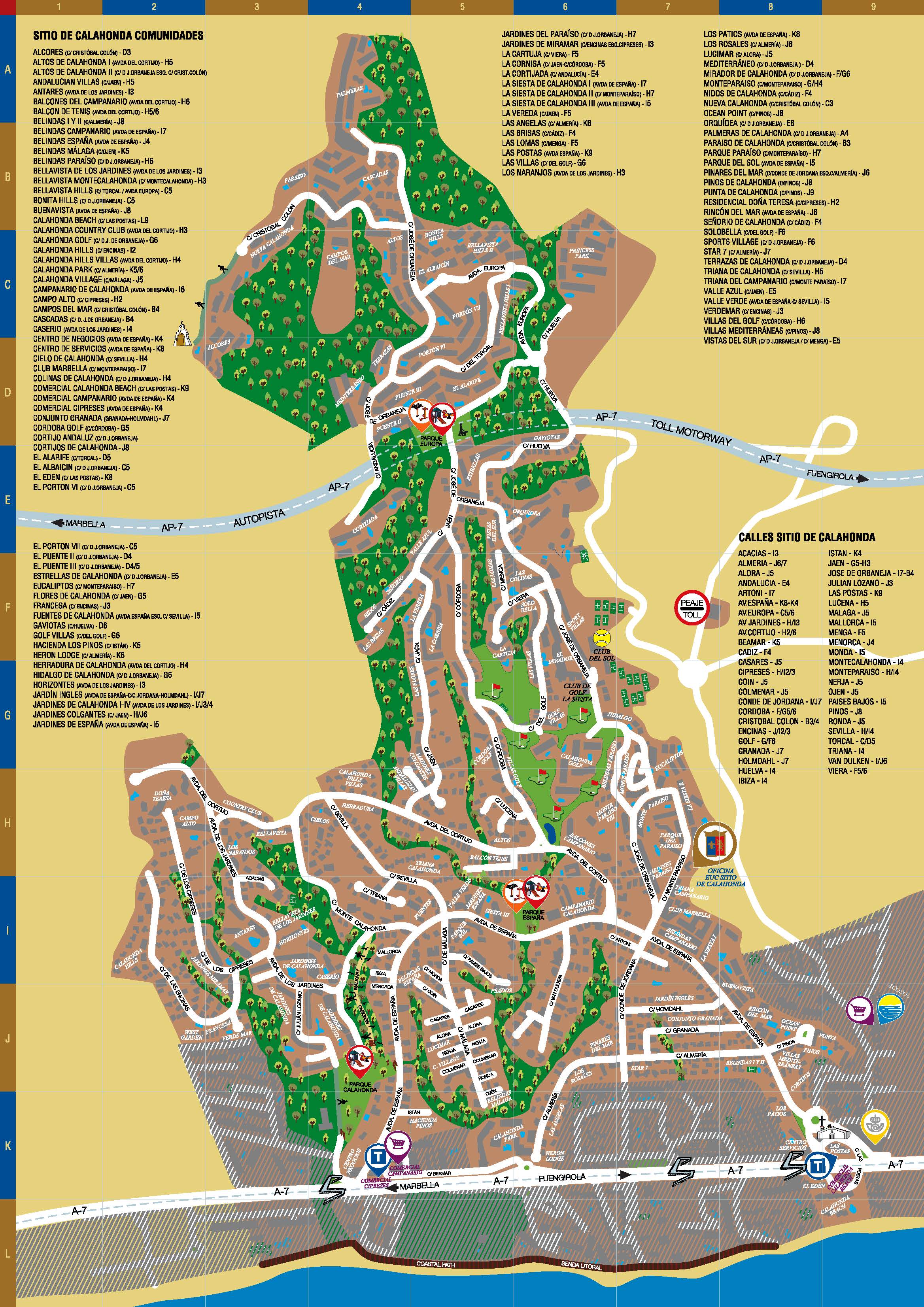 Map of Sitio de Calahonda including all the areas and communities that form it